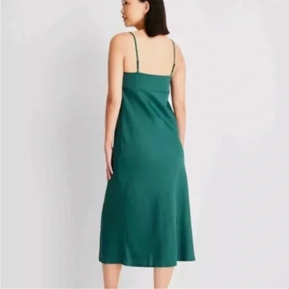 A New Day Emerald Green Midi Satin Slip Dress M Medium Adjustable Straps - Picture 2 of 10